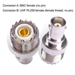 محول كابل RF مستقيم من أنثى BNC إلى أنثى UHF PL-259، من أنثى BNC إلى أنثى UHF