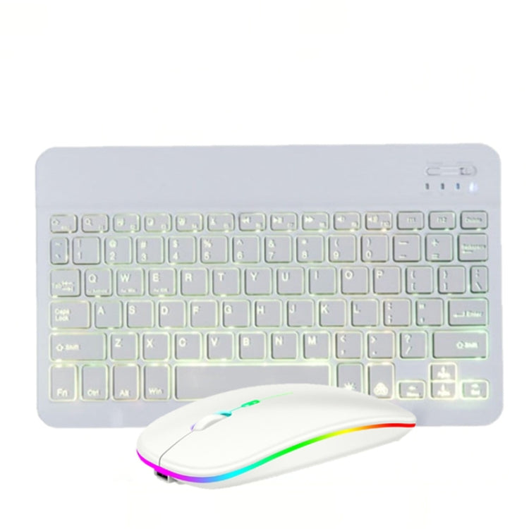 مجموعة لوحة مفاتيح وفأرة بلوتوث مضيئة RGB ملونة بحجم 10 إنش للهاتف المحمول / الجهاز اللوحي، أسود، أبيض