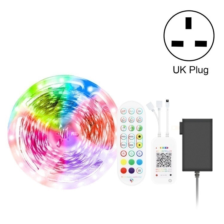 شريط إضاءة ذكي بلوتوث مع تحكم صوتي مقاوم للماء 5050 RGB ألوان متعددة مع جهاز تحكم عن بعد بـ 24 مفتاح، 5 أمتار 150 LED، 5 أمتار 300 LED، 10 أمتار 300 LED، 10 أمتار 600 LED، 15 متر 450 LED، 20 متر 360 LED، 30 متر 540 LED