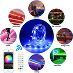 شريط إضاءة ذكي بلوتوث مع تحكم صوتي مقاوم للماء 5050 RGB ألوان متعددة مع جهاز تحكم عن بعد بـ 24 مفتاح، 5 أمتار 150 LED، 5 أمتار 300 LED، 10 أمتار 300 LED، 10 أمتار 600 LED، 15 متر 450 LED، 20 متر 360 LED، 30 متر 540 LED