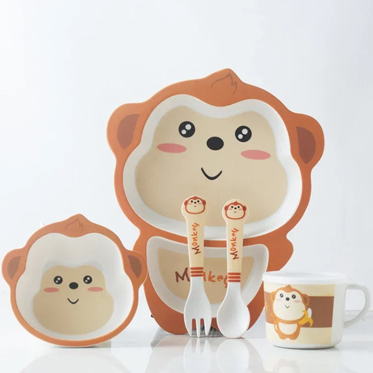 Bamboo Fiber Children Tableware Set Household Cute Cartoon Baby Food Supplement Plate Set, 040 Giraffe, 041 Cow, 042 Lion, 043 Monkey, 044 Panda, 045 Frog