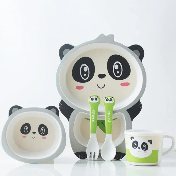 Bamboo Fiber Children Tableware Set Household Cute Cartoon Baby Food Supplement Plate Set, 040 Giraffe, 041 Cow, 042 Lion, 043 Monkey, 044 Panda, 045 Frog