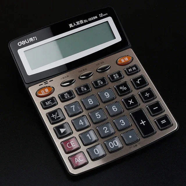 Deli 1559N Live Voice Calculator Multifunctional Office Finance 12-bit Calculator, 1559N