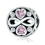 925 Sterling Silver Infinity Love Pink Heart Crystal Beads Charm Bracelets Jewelry, SCC240