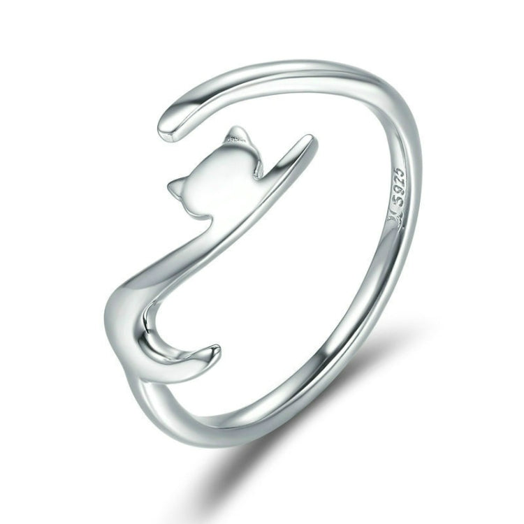 خاتم فضي استرليني بتصميم قط مفتوح، SCR220-B، SCR220