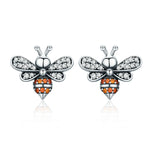 أقراط نحلة من الفضة الإسترلينية S925 مزينة، أقراط نسائية، لون أبيض، ذهبي