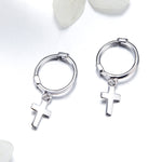 أقراط صليب فضة استرلينية S925 مطلية بالبلاتين للرجال والنساء، أقراط بسيطة، SCE547