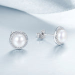 أقراط نسائية بسيطة من اللؤلؤ والماس بأناقة، أقراط فضة استرلينية S925، SCE122