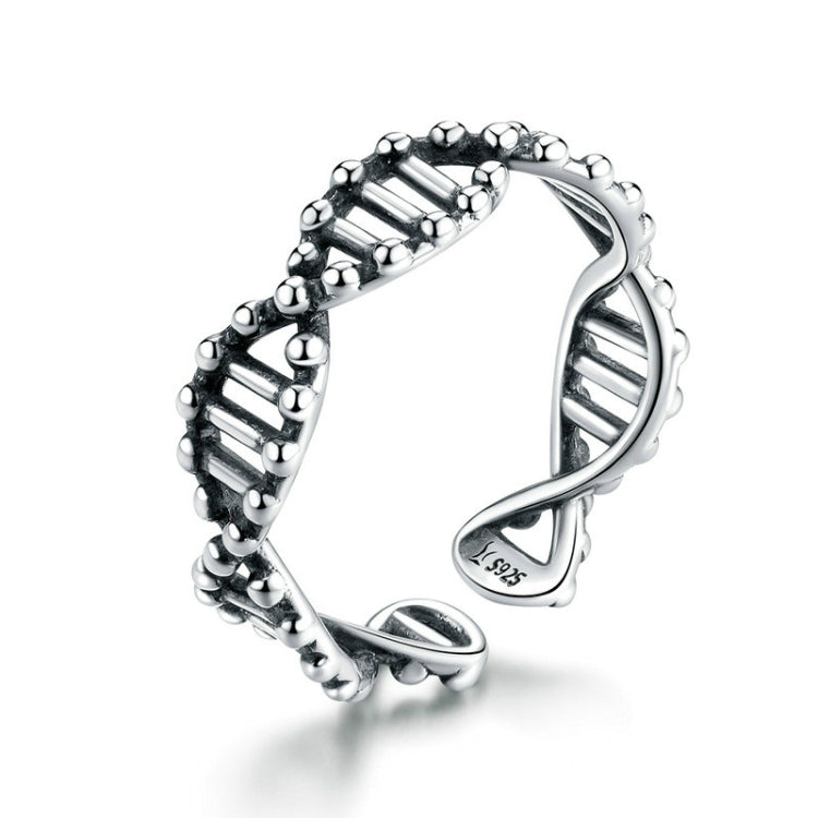 خاتم فضة استرلينية S925 خاتم مفتوح عتيق على شكل DNA، SCR643