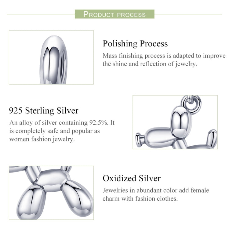 S925 Sterling Silver Cute Balloon Dog Charm DIY Bracelet Accessory, Bead