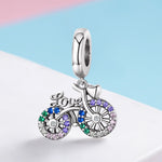 S925 Sterling Silver Bicycle Pendant Color Inlaid Zircon Beads DIY Bracelet Charm Accessories, Pendant, Pendant + Bare Chain
