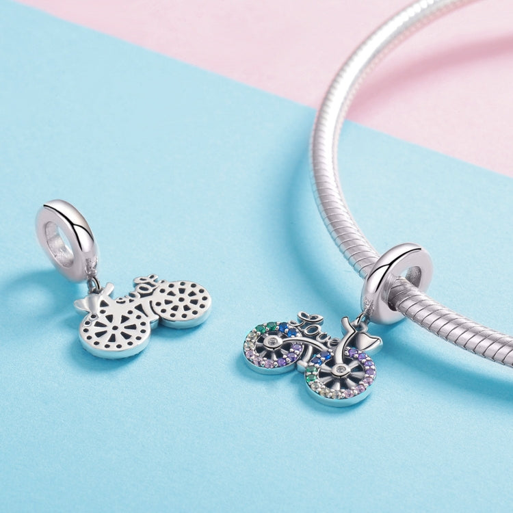 S925 Sterling Silver Bicycle Pendant Color Inlaid Zircon Beads DIY Bracelet Charm Accessories, Pendant, Pendant + Bare Chain