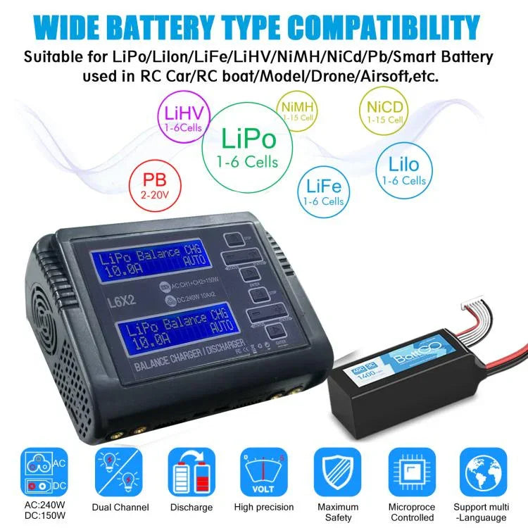شاحن بطارية ليثيوم متوازن HTRC C240 لشاحن طائرة لعبة تحكم عن بعد، قابس الاتحاد الأوروبي