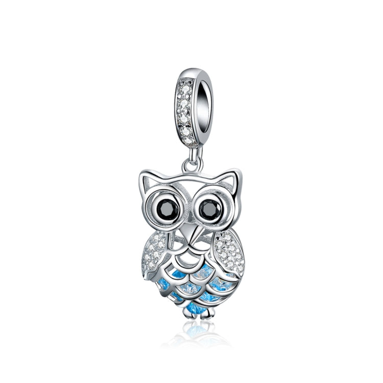 S925 Sterling Silver Blue Zircon Movable Owl Pendant DIY Bracelet Accessories, Pendant