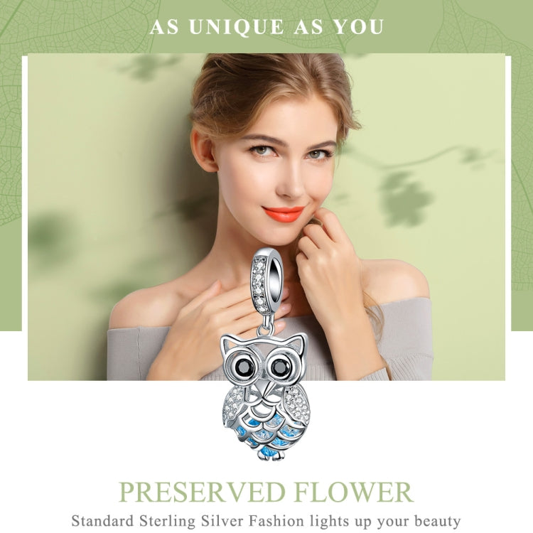 S925 Sterling Silver Blue Zircon Movable Owl Pendant DIY Bracelet Accessories, Pendant
