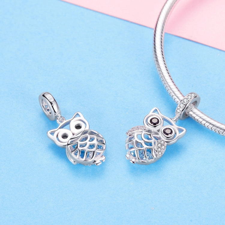 S925 Sterling Silver Blue Zircon Movable Owl Pendant DIY Bracelet Accessories, Pendant