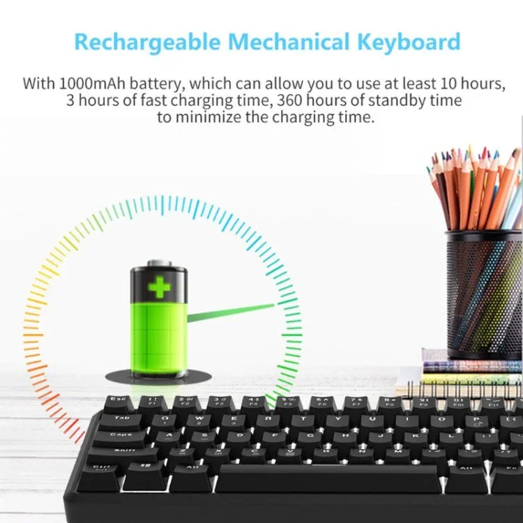 لوحة مفاتيح ميكانيكية صغيرة Ajazz K680T سلكية وبلوتوث بشحن مزدوج وعدد 68 مفتاح، طول الكابل: 1.6 متر، مفاتيح خضراء، سوداء، وشاي