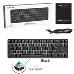 لوحة مفاتيح ميكانيكية صغيرة Ajazz K680T سلكية وبلوتوث بشحن مزدوج وعدد 68 مفتاح، طول الكابل: 1.6 متر، مفاتيح خضراء، سوداء، وشاي