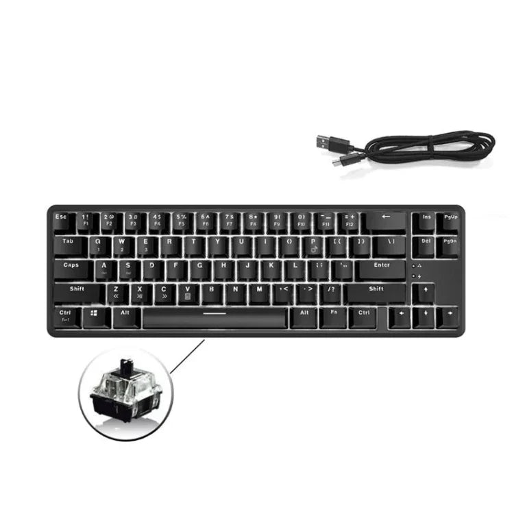 لوحة مفاتيح ميكانيكية صغيرة Ajazz K680T سلكية وبلوتوث بشحن مزدوج وعدد 68 مفتاح، طول الكابل: 1.6 متر، مفاتيح خضراء، سوداء، وشاي