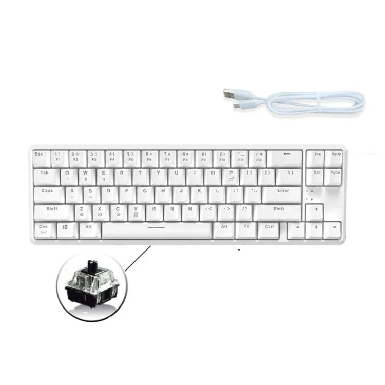 لوحة مفاتيح ميكانيكية صغيرة Ajazz K680T سلكية وبلوتوث بشحن مزدوج وعدد 68 مفتاح، طول الكابل: 1.6 متر، مفاتيح خضراء، سوداء، وشاي