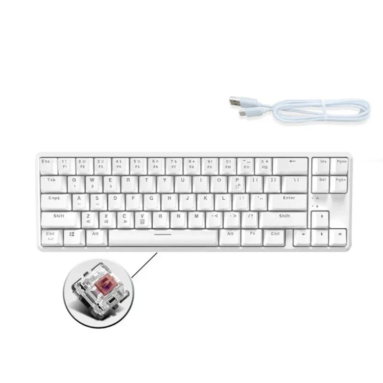 لوحة مفاتيح ميكانيكية صغيرة Ajazz K680T سلكية وبلوتوث بشحن مزدوج وعدد 68 مفتاح، طول الكابل: 1.6 متر، مفاتيح خضراء، سوداء، وشاي