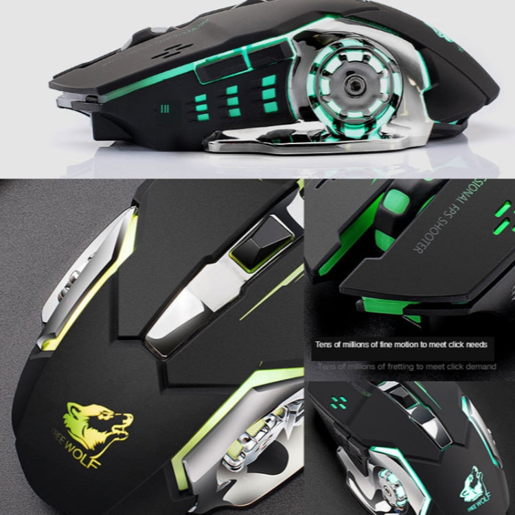 ماوس ألعاب ميكانيكي لاسلكي FREEDOM-WOLF X8 بدقة 2400 DPI مع 6 أزرار وشحن لاسلكي وصامت ومضيء، X8 أسود، X8 رمادي معدني، X8 أسود نجمي