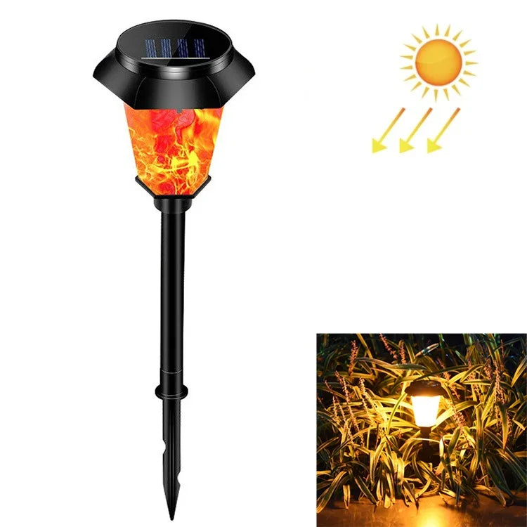 مصباح منظر طبيعي ديناميكي بنيران شمسية، ضوء خارجي للحديقة والعشب LED