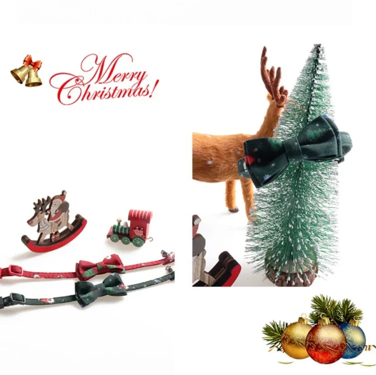 Christmas Snowman & Tree Pattern Pet Collar with Bells, With Bow, Without Bow