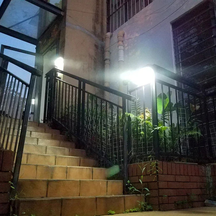مصباح منظر طبيعي شمسي 2.5W 50 LED، إضاءة فناء خارجية مع تحكم + استشعار رادار، مصباح جداري