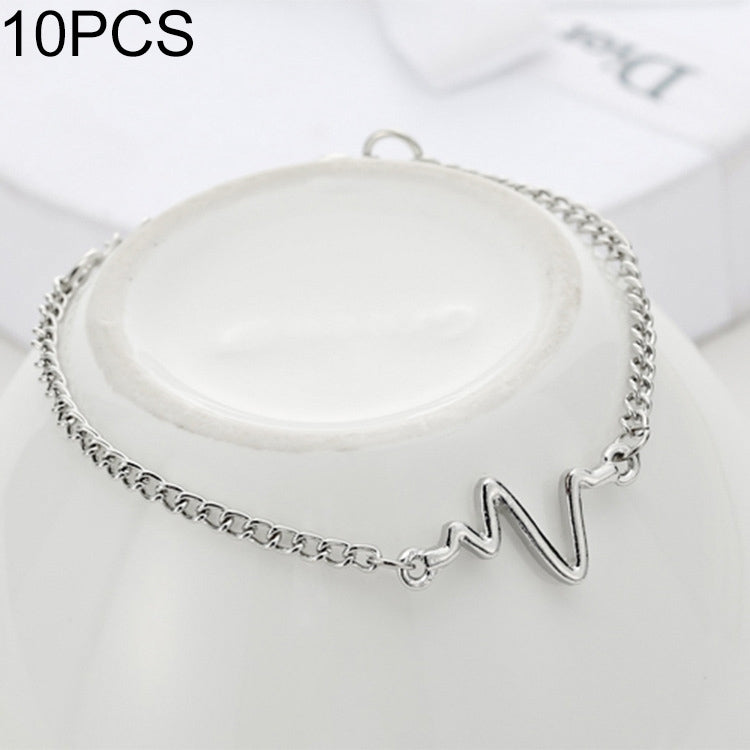 10 قطع أساور شخصية بسيطة بتصميم ECG برقصة البرق، أساور تردد نبض القلب للأزواج، أسود، ذهبي، فضي