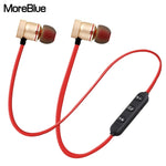 سماعات أذن بلوتوث لاسلكية MoreBlue S07 معدنية بمغناطيس ستيريو بيس سماعات رأس رياضية بدون أسلاك مع ميكروفون