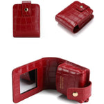 حقيبة أحمر شفاه بسيطة من جلد البقر بنقشة تمساح، حقيبة مكياج محمولة مع مرآة