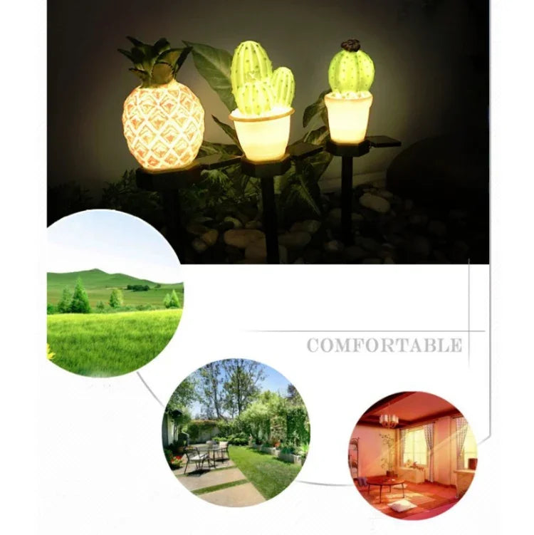 مصباح حديقة خارجي يعمل بالطاقة الشمسية لمحاكاة النباتات المزروعة في أصص، مصباح حديقة LED، ثلاث رؤوس صبار، رأس صبار واحد، أناناس