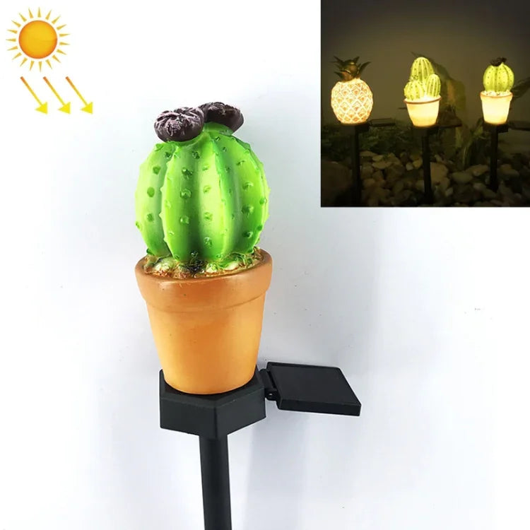 مصباح حديقة خارجي يعمل بالطاقة الشمسية لمحاكاة النباتات المزروعة في أصص، مصباح حديقة LED، ثلاث رؤوس صبار، رأس صبار واحد، أناناس