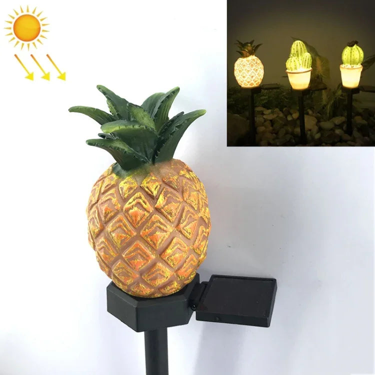 مصباح حديقة خارجي يعمل بالطاقة الشمسية لمحاكاة النباتات المزروعة في أصص، مصباح حديقة LED، ثلاث رؤوس صبار، رأس صبار واحد، أناناس
