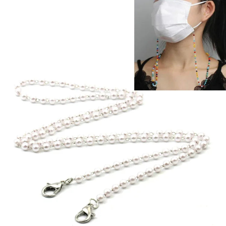 Mask Lanyard Handmade Crystal Bead Chain Anti-Drop Hanging Glasses Chain, White