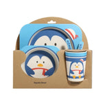 طقم أدوات مائدة للأطفال مع طبق للأطفال، شوكة كرتونية، أواني تغذية، وعاء من ألياف الخيزران الطبيعية مع كوب وملعقة وصحن