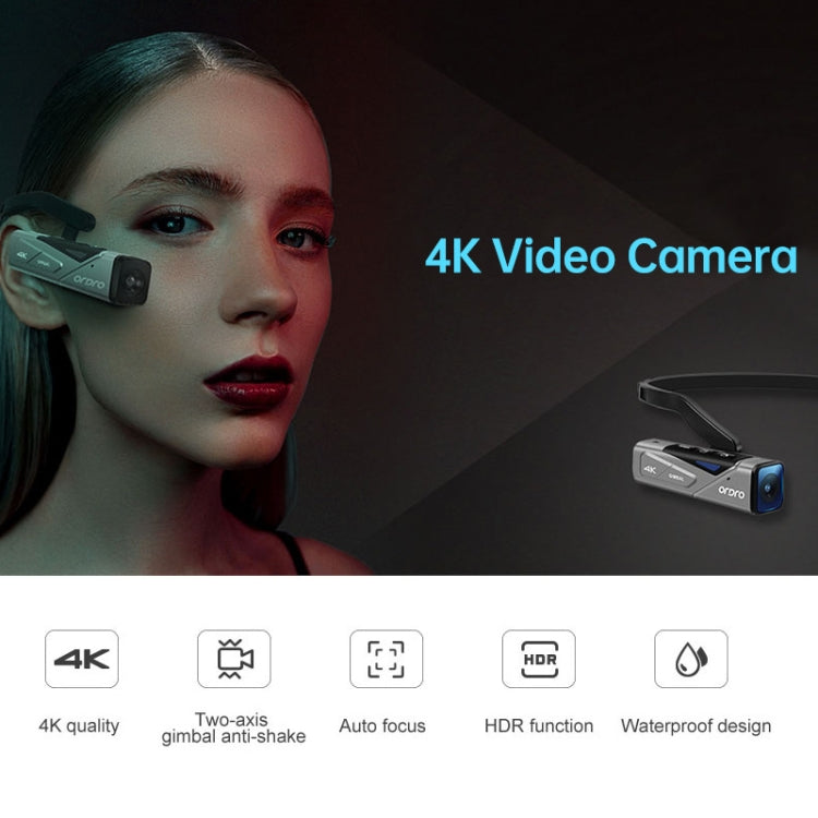كاميرا رياضية ذكية ORDRO EP7 بدقة 4K مع تركيز تلقائي مثبتة على الرأس، بدون جهاز تحكم عن بعد، مع جهاز تحكم عن بعد