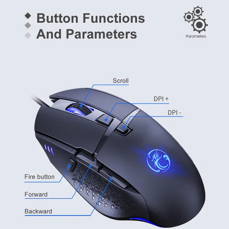 فأرة ألعاب USB سلكية مضيئة iMICE T91 بعدد 8 مفاتيح ودقة 7200 DPI، طول الكابل: 1.8 متر