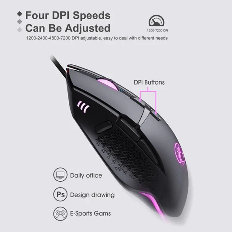 فأرة ألعاب USB سلكية مضيئة iMICE T91 بعدد 8 مفاتيح ودقة 7200 DPI، طول الكابل: 1.8 متر