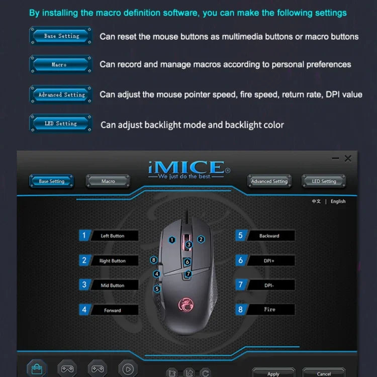 فأرة ألعاب USB سلكية مضيئة iMICE T91 بعدد 8 مفاتيح ودقة 7200 DPI، طول الكابل: 1.8 متر
