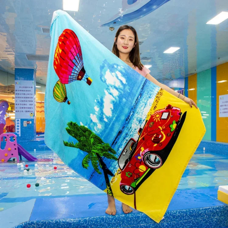 Extra Long Bath Towel Hawaiian Island Style Cotton Beach Cushion Towel 180x105 Cm, Sunset Coconut BT19-2, Beach Sports Car BT19-3, Ocean Carnival BT19-1