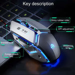 فأرة سلكية ميكانيكية للألعاب مع 6 أزرار وبرمجة ماكرو مضيئة USB للمكتب المنزلي Inphic W-02، W-02 (رمادي معدني)