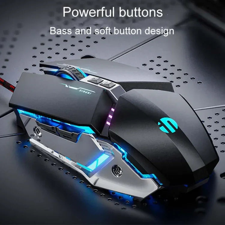 فأرة سلكية ميكانيكية للألعاب مع 6 أزرار وبرمجة ماكرو مضيئة USB للمكتب المنزلي Inphic W-02، W-02 (رمادي معدني)