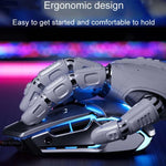 فأرة سلكية ميكانيكية للألعاب مع 6 أزرار وبرمجة ماكرو مضيئة USB للمكتب المنزلي Inphic W-02، W-02 (رمادي معدني)