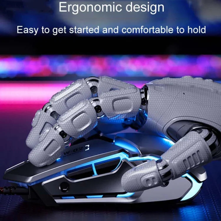 فأرة سلكية ميكانيكية للألعاب مع 6 أزرار وبرمجة ماكرو مضيئة USB للمكتب المنزلي Inphic W-02، W-02 (رمادي معدني)