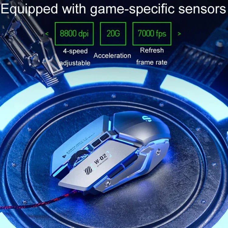 فأرة سلكية ميكانيكية للألعاب مع 6 أزرار وبرمجة ماكرو مضيئة USB للمكتب المنزلي Inphic W-02، W-02 (رمادي معدني)