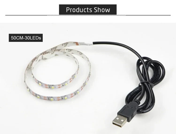 شريط إضاءة LED SMD 2835 إيبوكسي يعمل عبر USB، مصباح ديكور مكتبي لعيد الميلاد لإضاءة خلفية التلفاز، 1 متر، 5 أمتار