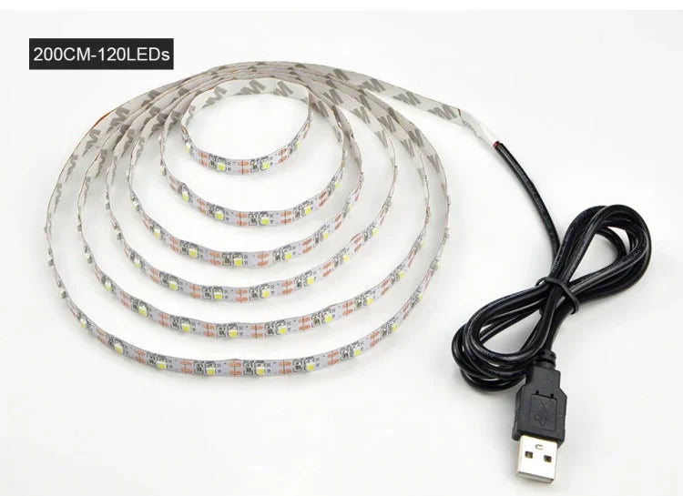 شريط إضاءة LED SMD 2835 إيبوكسي يعمل عبر USB، مصباح ديكور مكتبي لعيد الميلاد لإضاءة خلفية التلفاز، 1 متر، 5 أمتار