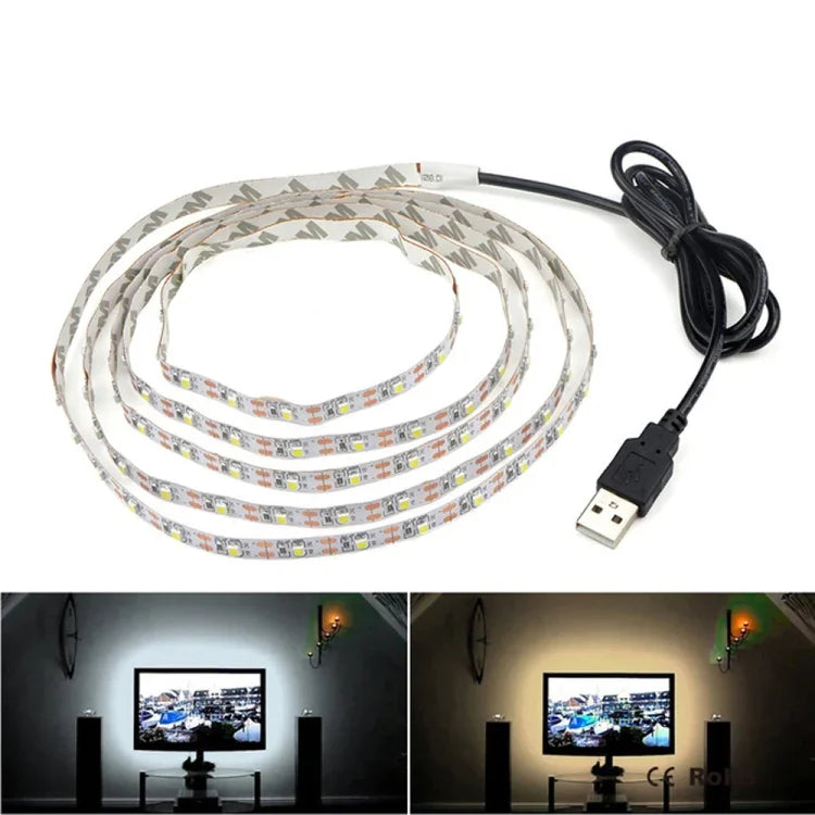 شريط إضاءة LED SMD 2835 إيبوكسي يعمل عبر USB، مصباح ديكور مكتبي لعيد الميلاد لإضاءة خلفية التلفاز، 1 متر، 5 أمتار
